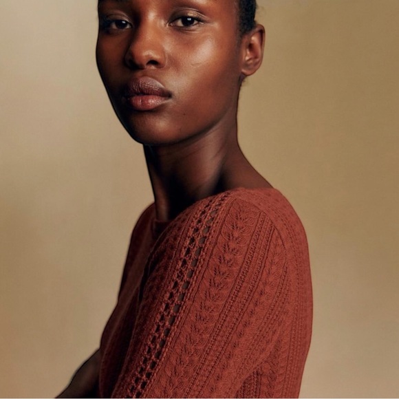 Sezane Honorine Long Sleeve Knit Midi Dress in Brick Orange Medium - Picture 2 of 10